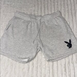 PLAYBOY by Pacsun Light Gray Lounge Shorts with Black Bunny Logo | Size Medium